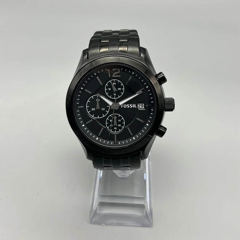 Fossil BQ1483 Mens Watch 42mm Black Stainless Chronograph Date New Battery 7